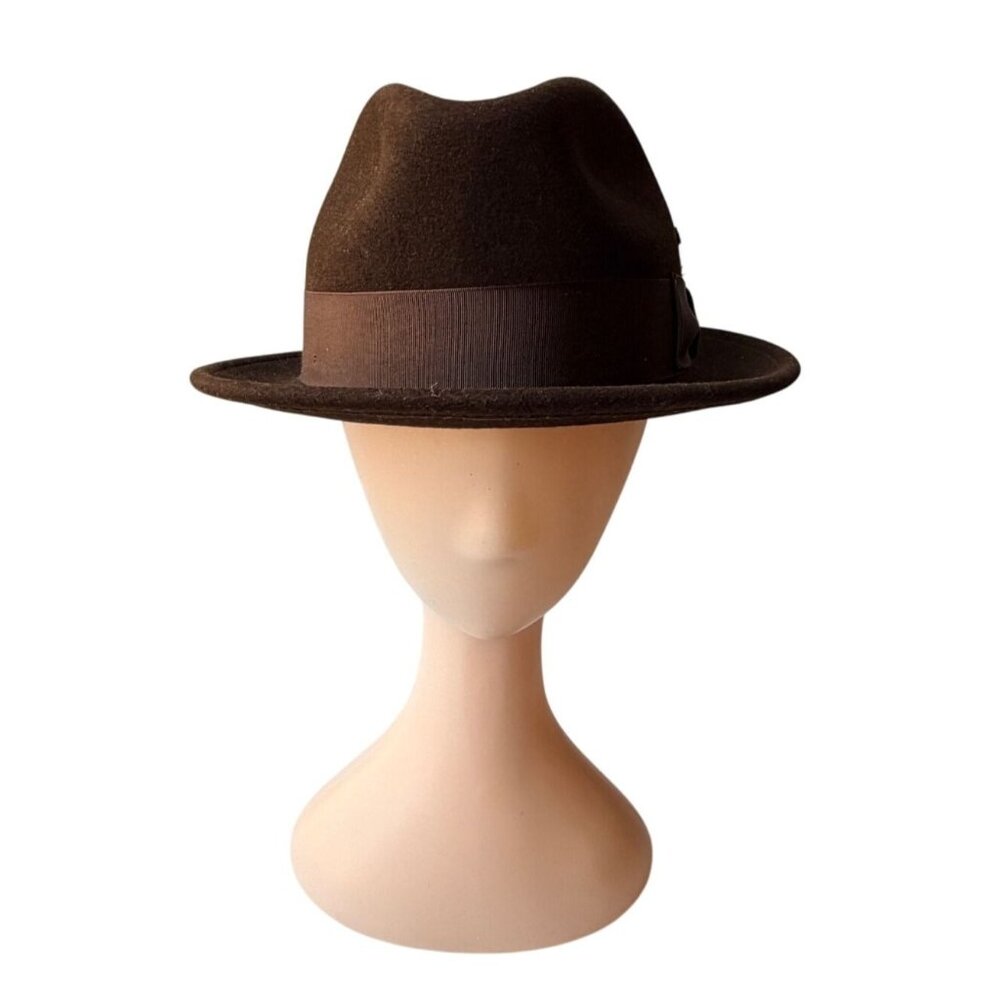 Vintage Men’s Brown LiteFelt Fedora by Capas Design Tan & Red Feather Accent - Picture 2 of 8